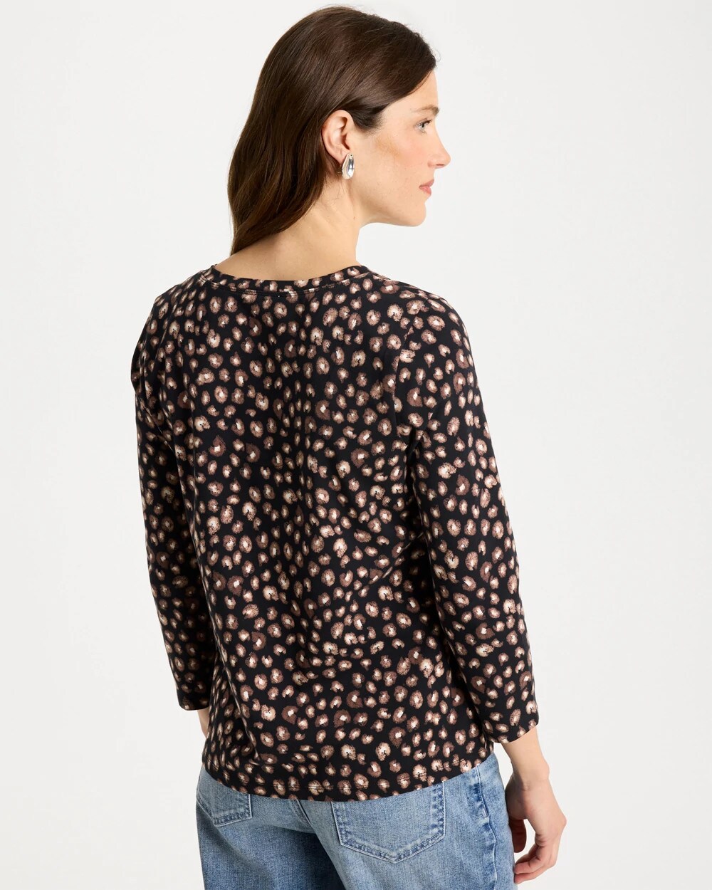 Chico's Cotton Stretch 3/4 Sleeve Polka Dot Tee