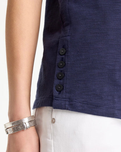 Chico's Cotton Slub Crewneck Button Tee