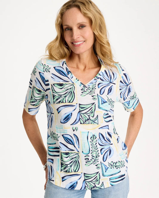 Chico's Palm Cotton Slub V-Neck Tee