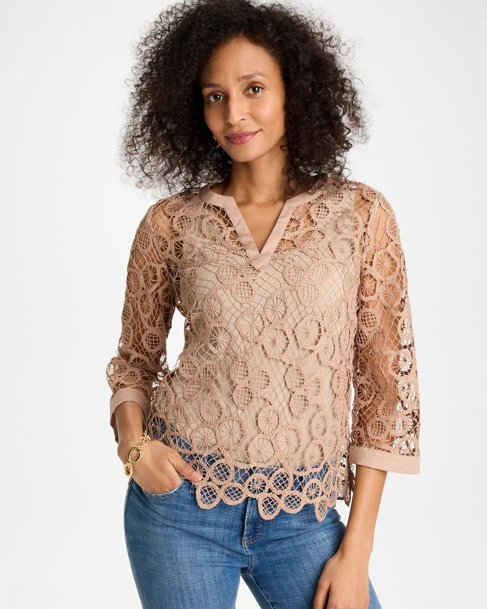 Chico's Mixed-Media Medallion Lace Top