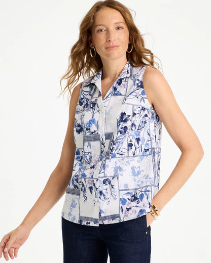 Chico's Cotton-Blend Classic Printed Sleeveless Shirt