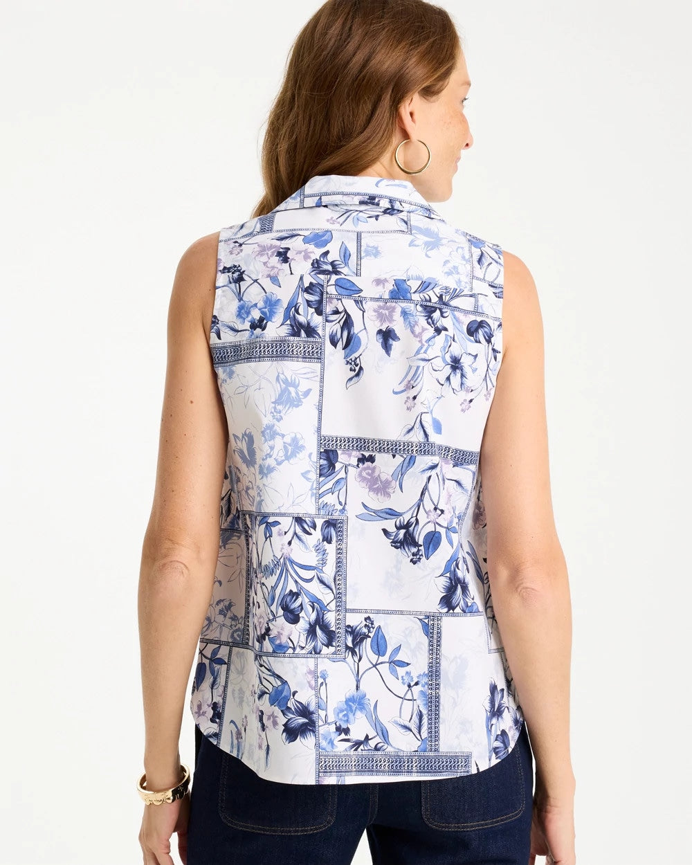 Chico's Cotton-Blend Classic Printed Sleeveless Shirt