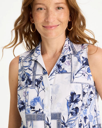 Chico's Cotton-Blend Classic Printed Sleeveless Shirt
