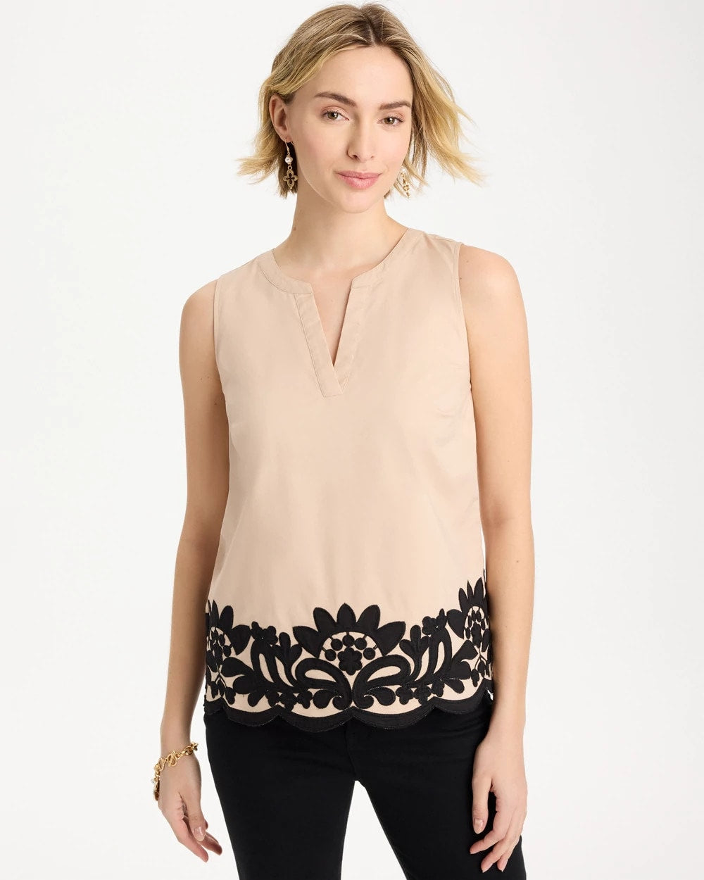 Chico's Applique Embellished Sleeveless Top