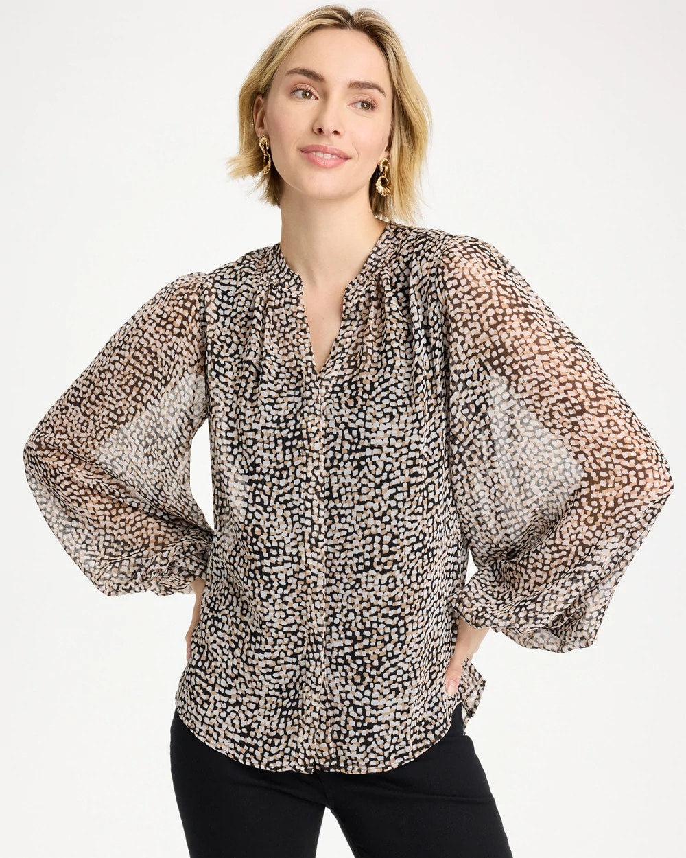 Chico's Georgette Printed Squares Blouse