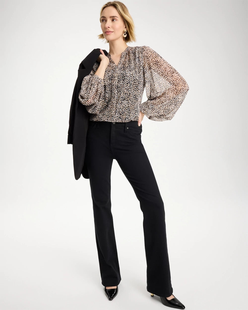 Chico's Georgette Printed Squares Blouse