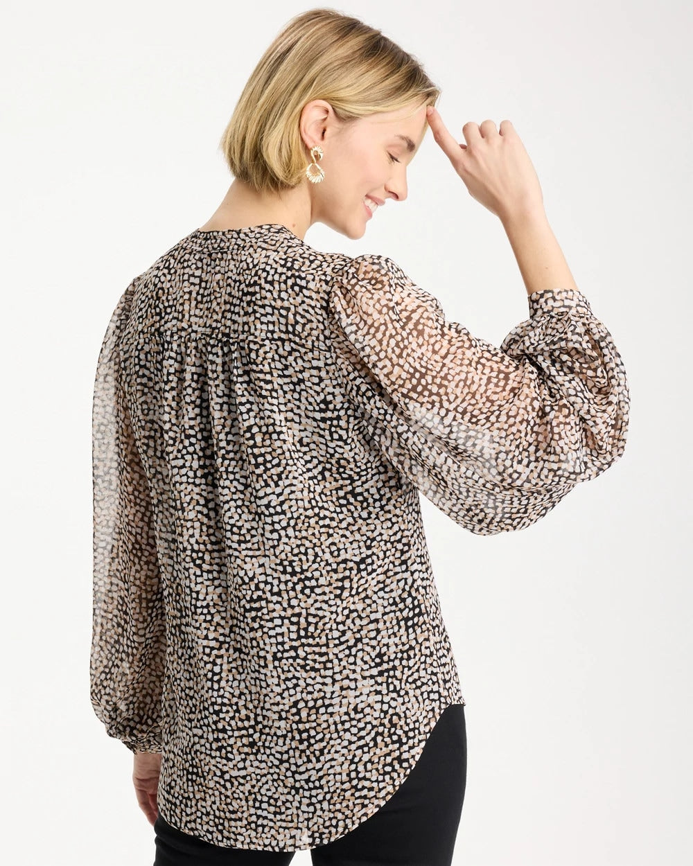 Chico's Georgette Printed Squares Blouse