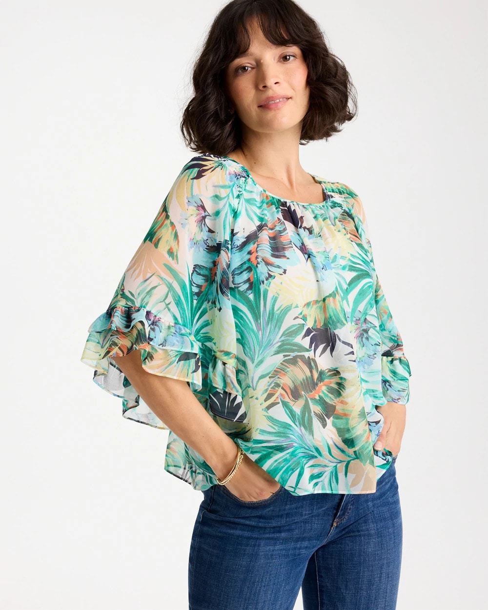Chico's Printed Georgette Swing Blouse
