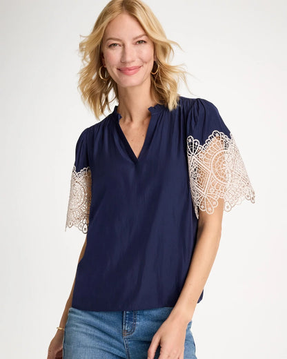 Chico's Sea Island Crochet Lace Blouse