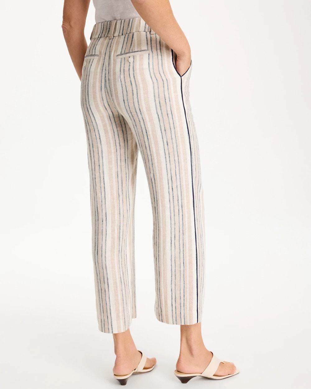 Chico's Striped Piped Linen Fly Front Pants