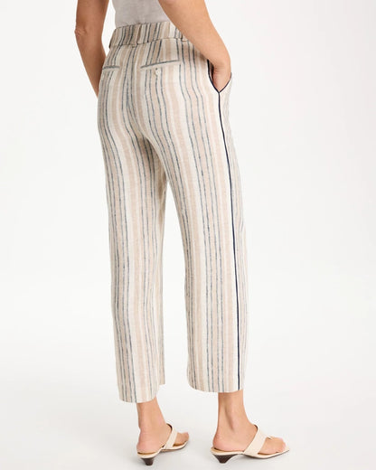 Chico's Striped Piped Linen Fly Front Pants