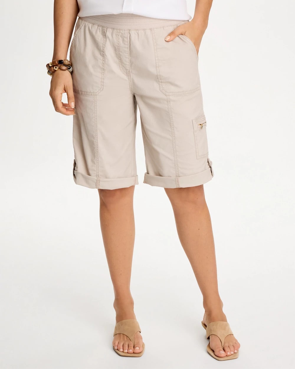 Chico's Poplin Cotton Roll-Tab Shorts