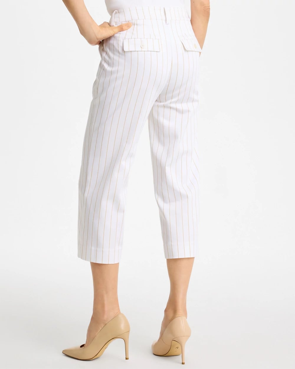 Chico's Sandstone Striped Emme Sateen Straight Capri Pants