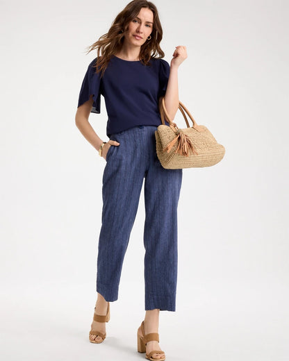 Chico's Pinstripe Soft-Stretch Linen Crop Pant