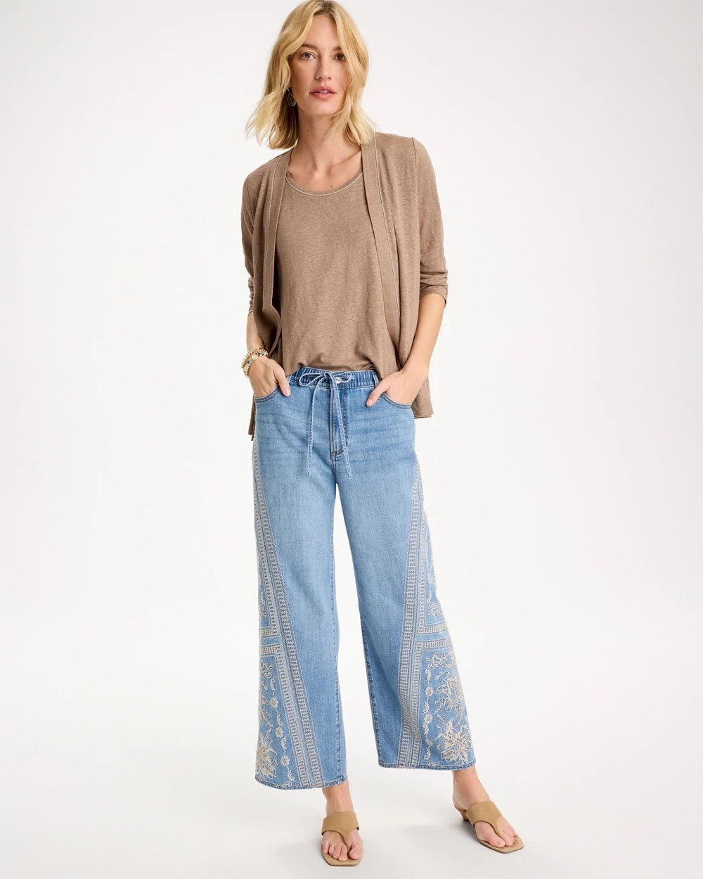 Chico's Floral Geo Wide-Leg Drawstring Jeans