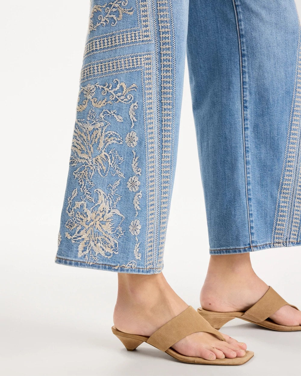 Chico's Floral Geo Wide-Leg Drawstring Jeans