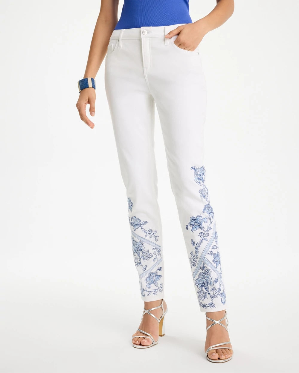 Chico's Embroidered Girlfriend Slim Ankle Jeans