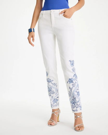 Chico's Embroidered Girlfriend Slim Ankle Jeans