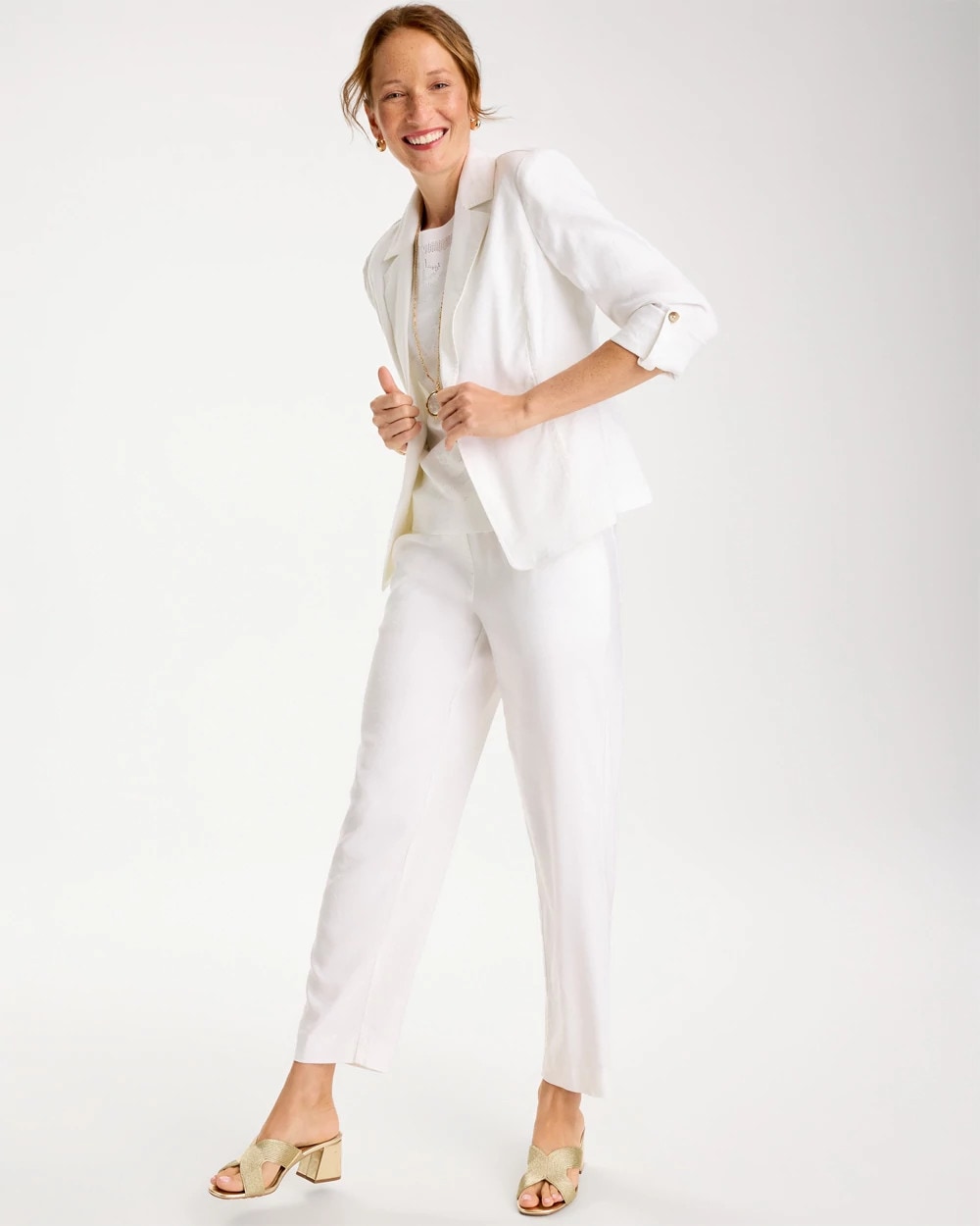 Chico's Linen Roll Sleeve Blazer