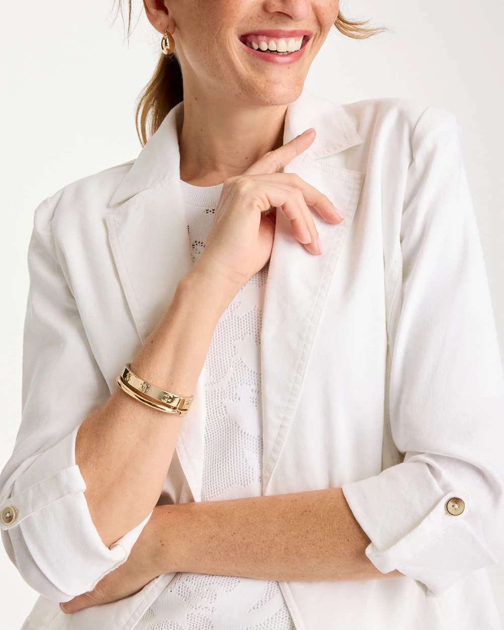Chico's Linen Roll Sleeve Blazer