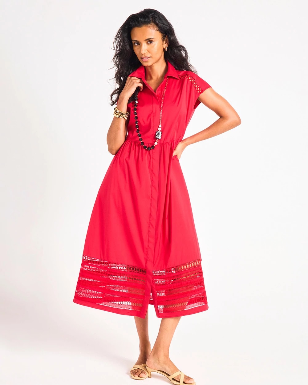 Chico's Lace Trim Midi Shirtdress