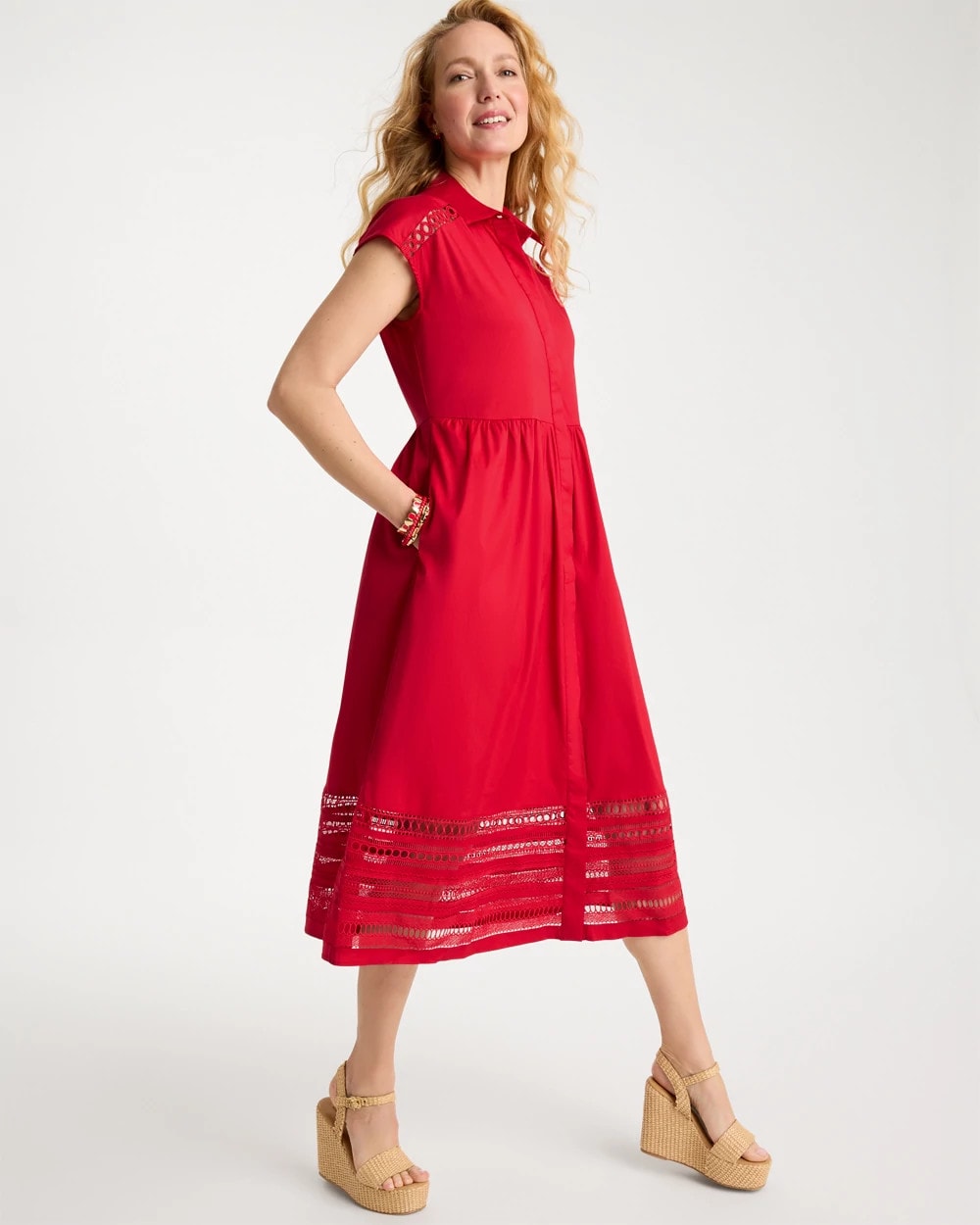 Chico's Lace Trim Midi Shirtdress