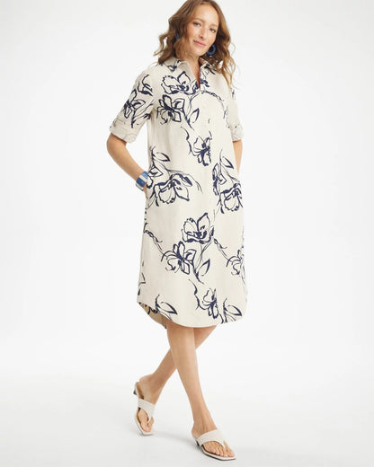 Chico's Printed Linen-Cotton Shirtdress