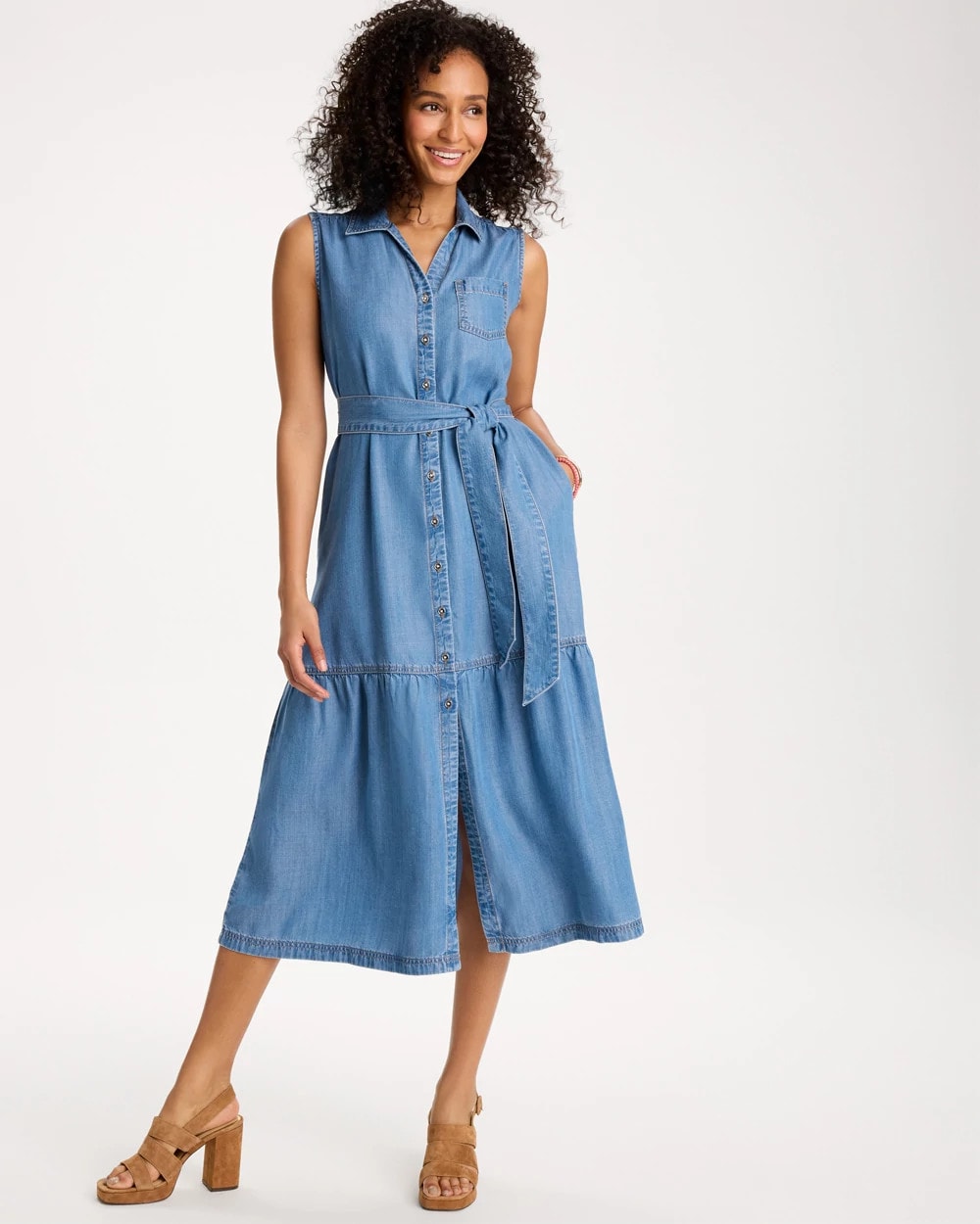 Chico's Twill Denim Belted Shirtdress