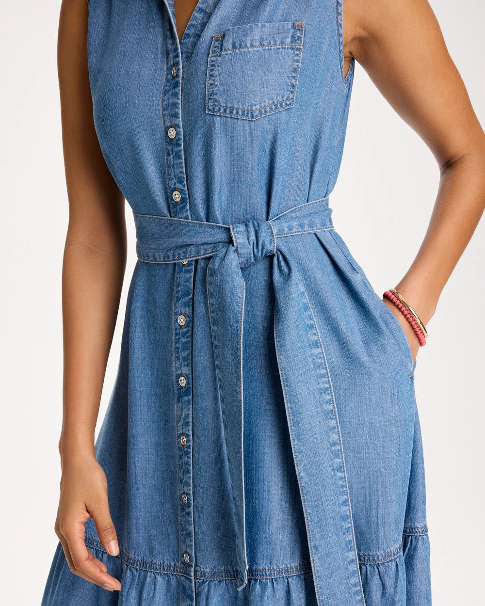 Chico's Twill Denim Belted Shirtdress