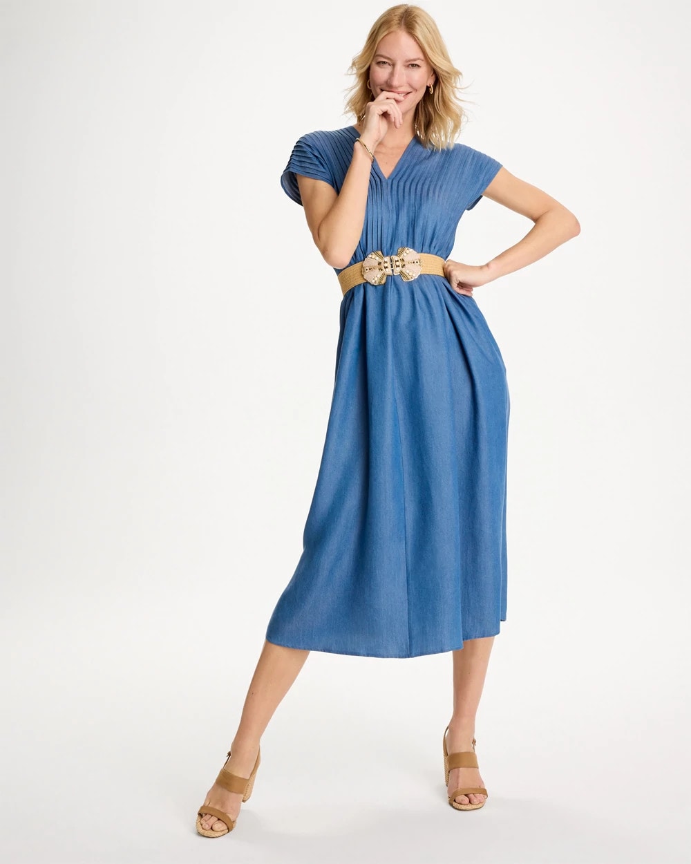 Chico's Denim Popover Midi Dress