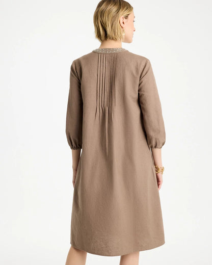 Chico's Linen-Cotton Pintuck Dress