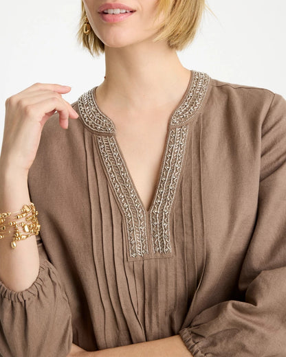 Chico's Linen-Cotton Pintuck Dress
