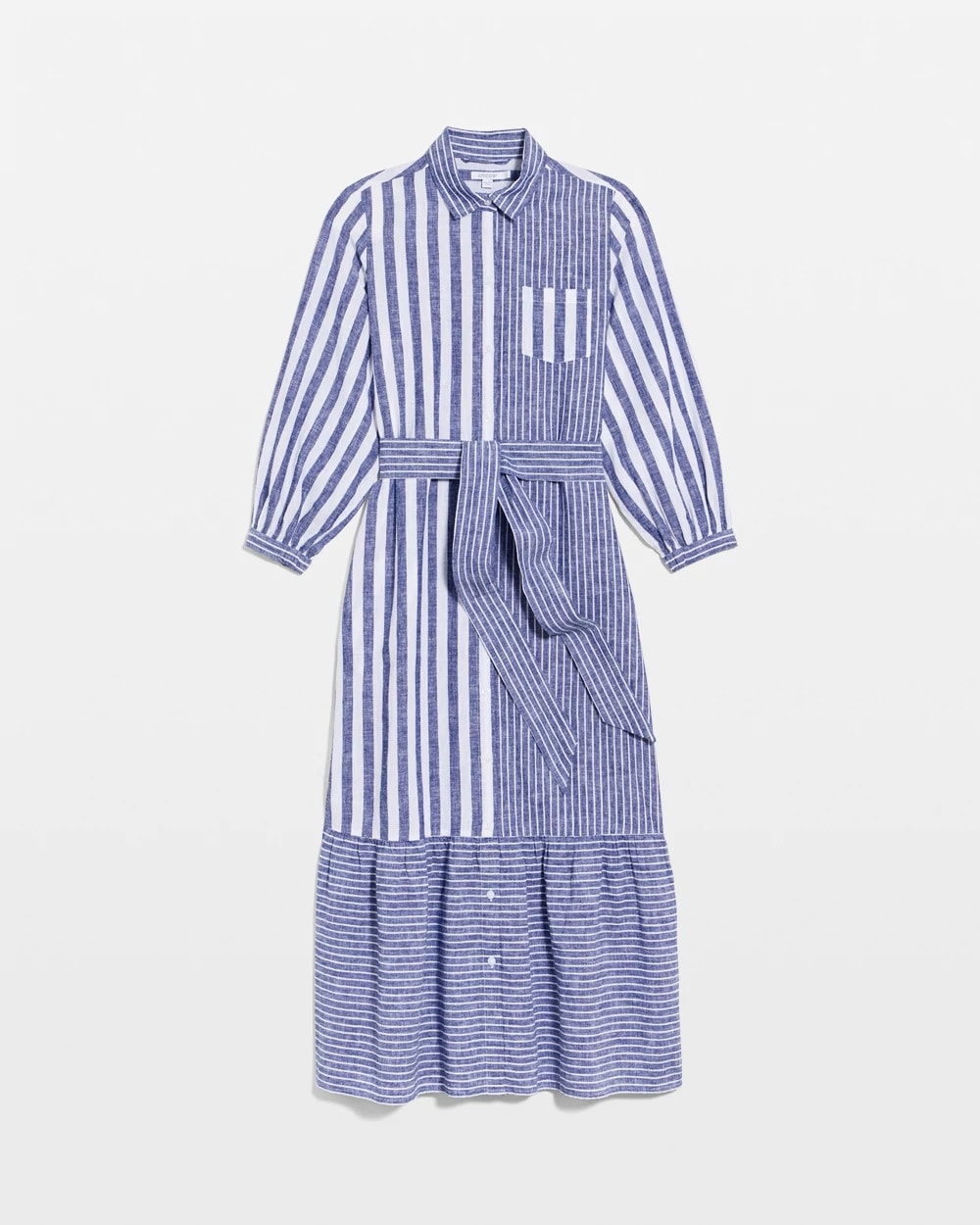 Chico's Linen-Cotton Striped Shirtdress