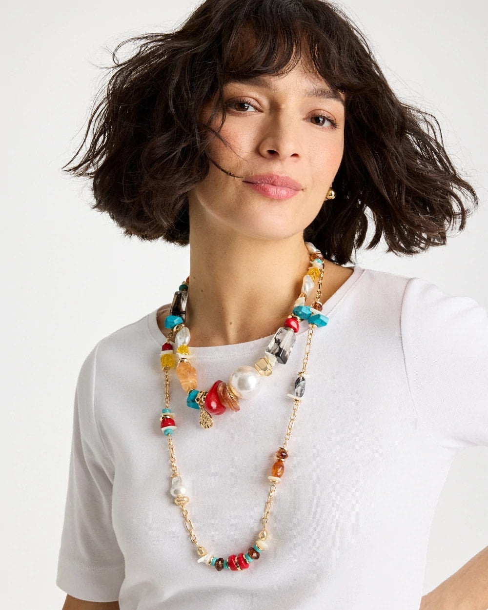 Chico's Mixed-Media Long Beaded Necklace