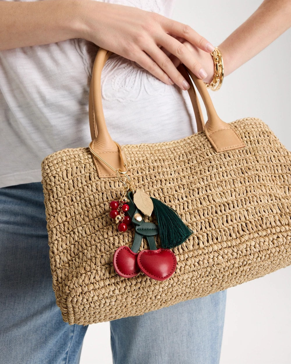 Chico's Faux Leather Cherry Bag Charm Key Chain