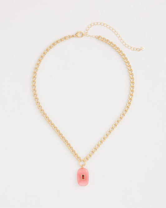 Chico's Coral Agate Short Pendant Necklace