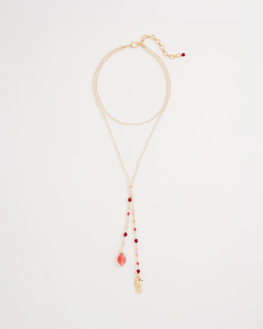 Chico's Coral Genuine Stone Y-Pendant Necklace