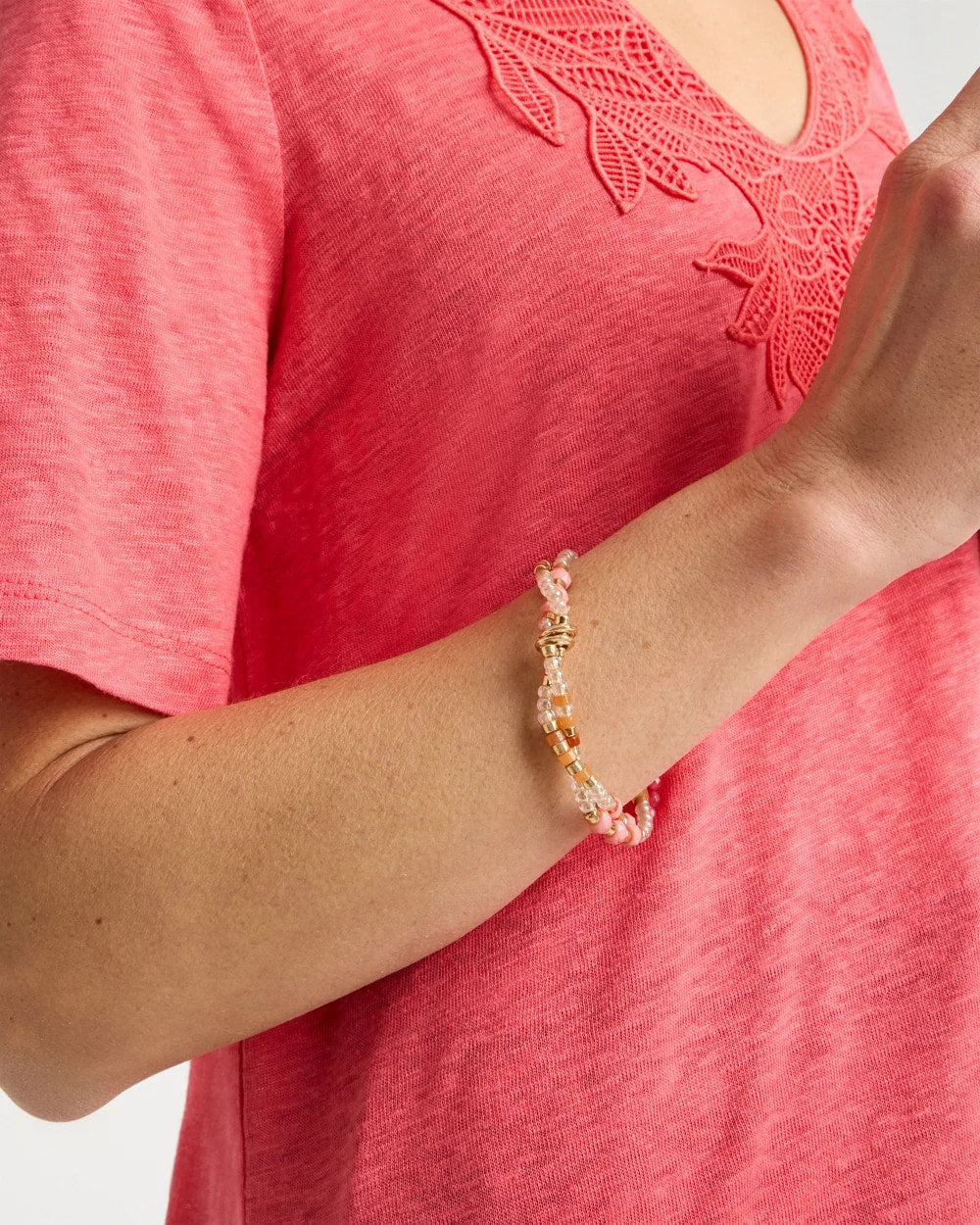 Chico's Aventurine Jade Stone Stretch Bracelet