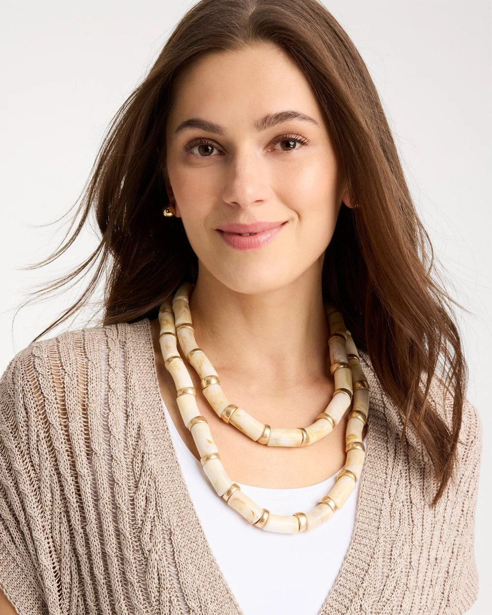 Chico's White Beaded Double-Strand Necklace