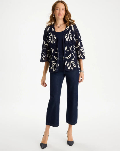 Chico's Woven Crochet Lace Contrast Kimono