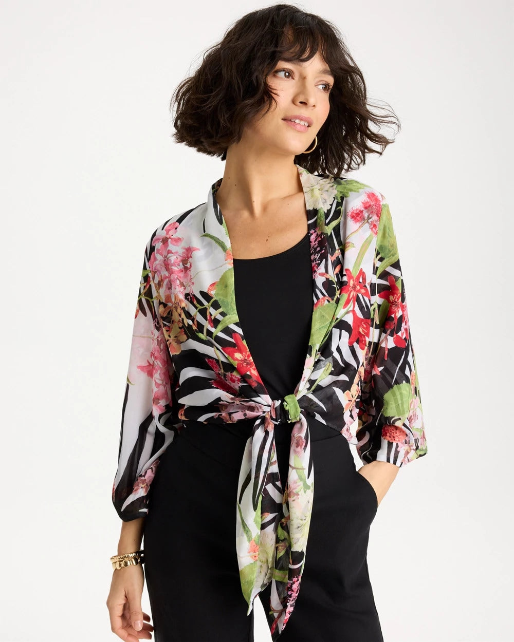 Chico's Georgette Tie-Front Kimono