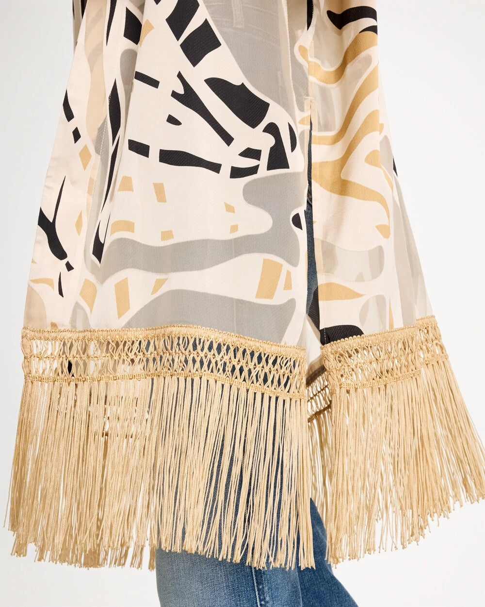 Chico's Woven Long Fringed Kimono