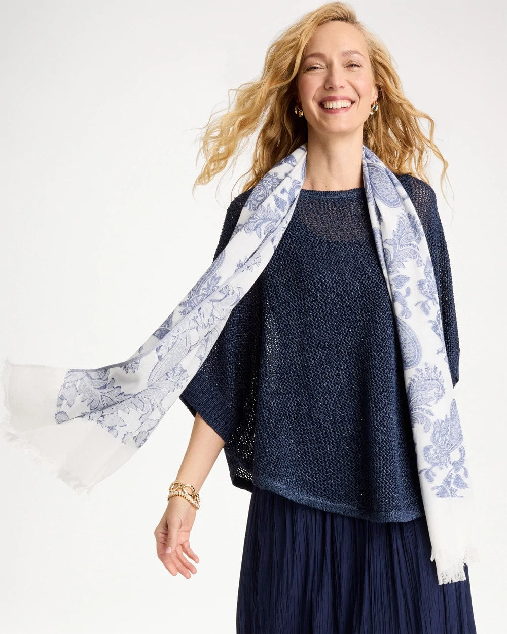 Chico's Paisley Jacquard Oblong Scarf