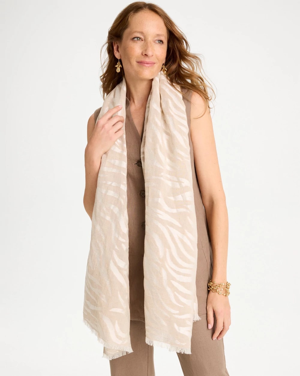 Chico's Neutral Zebra Jacquard Oblong Scarf