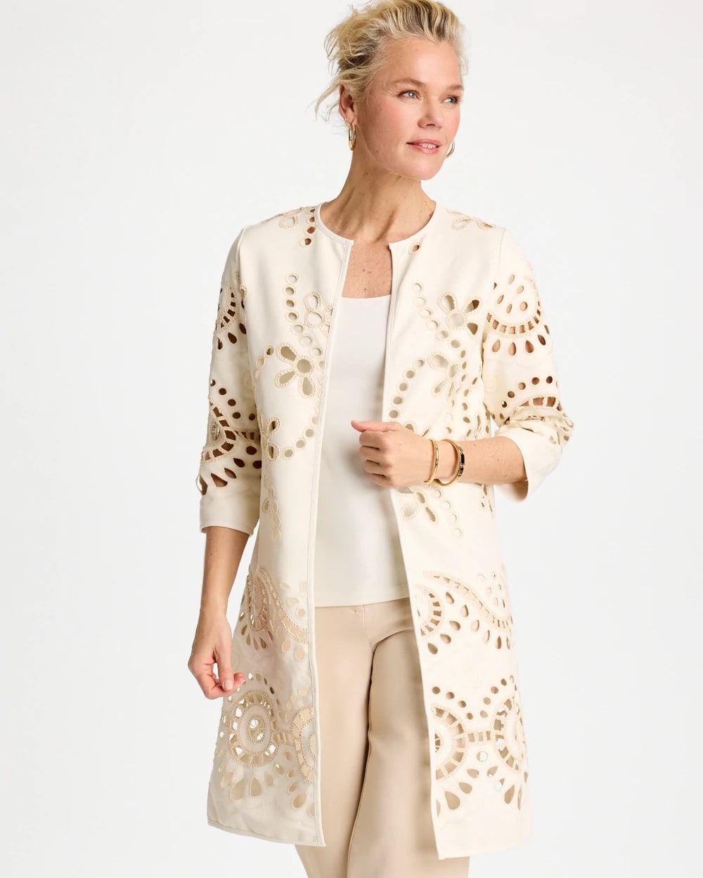 Chico's Long Faux Leather Kimono