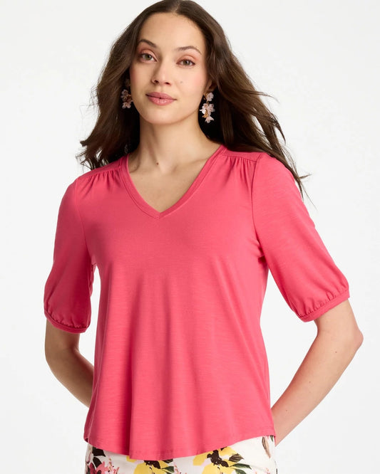 Chico's Shirred Elbow Sleeve Tee