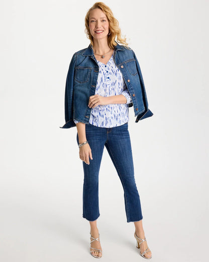 Chico's Printed Puff Sleeve Slub Henley