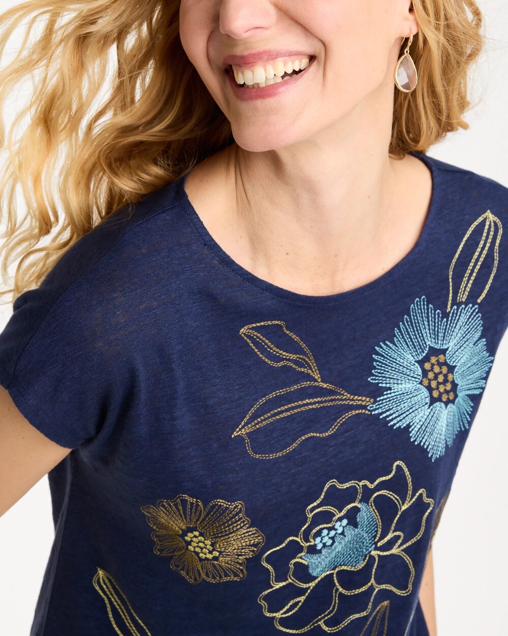 Chico's Embroidered Linen Dolman Tee
