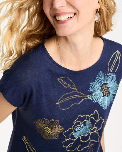 Chico's Embroidered Linen Dolman Tee