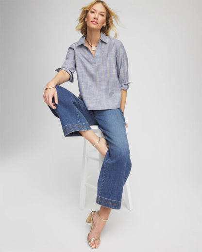 Chico's Chambray Striped Soft Popover